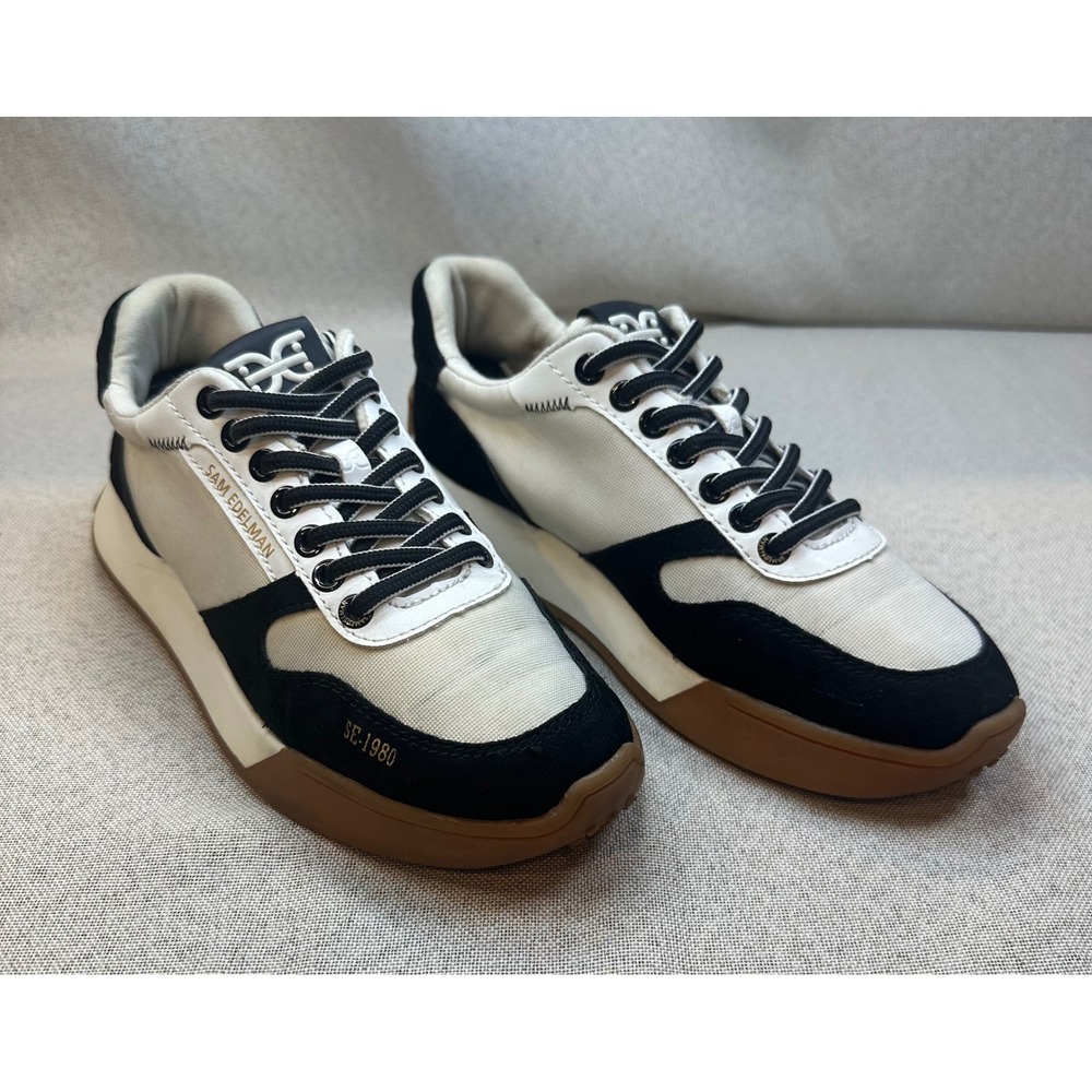 Sam Edelman Layla Sneakers White Black Gum Sole Retro Trainers US 8.5M EUR 39